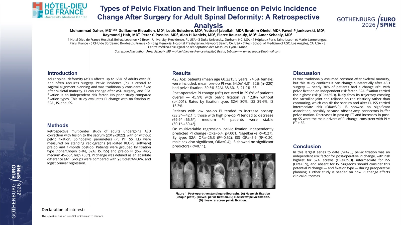 Poster 000107: Types of Pelvic Fixation and Their Influence on Pelvic Incidence Change After Surgery for Adult Spinal Deformity: A Retrospective Analysis
