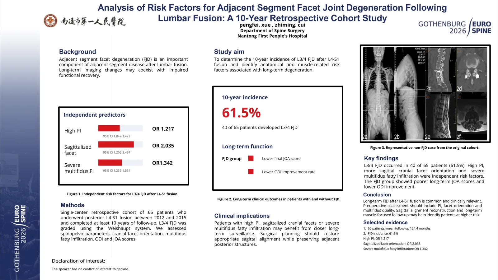 Poster 000188: Analysis of Risk Factors for Adjacent Segment Facet Joint Degeneration Following Lumbar Fusion: A 10-Year Retrospective Cohort Study