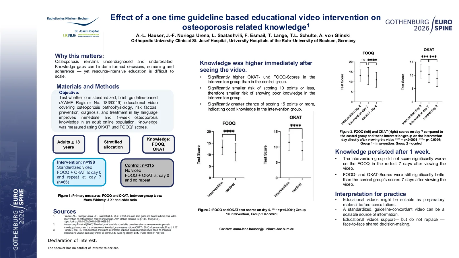 Poster 000277: Does a one-time guideline-based educational video intervention improve osteoporosis-related knowledge?