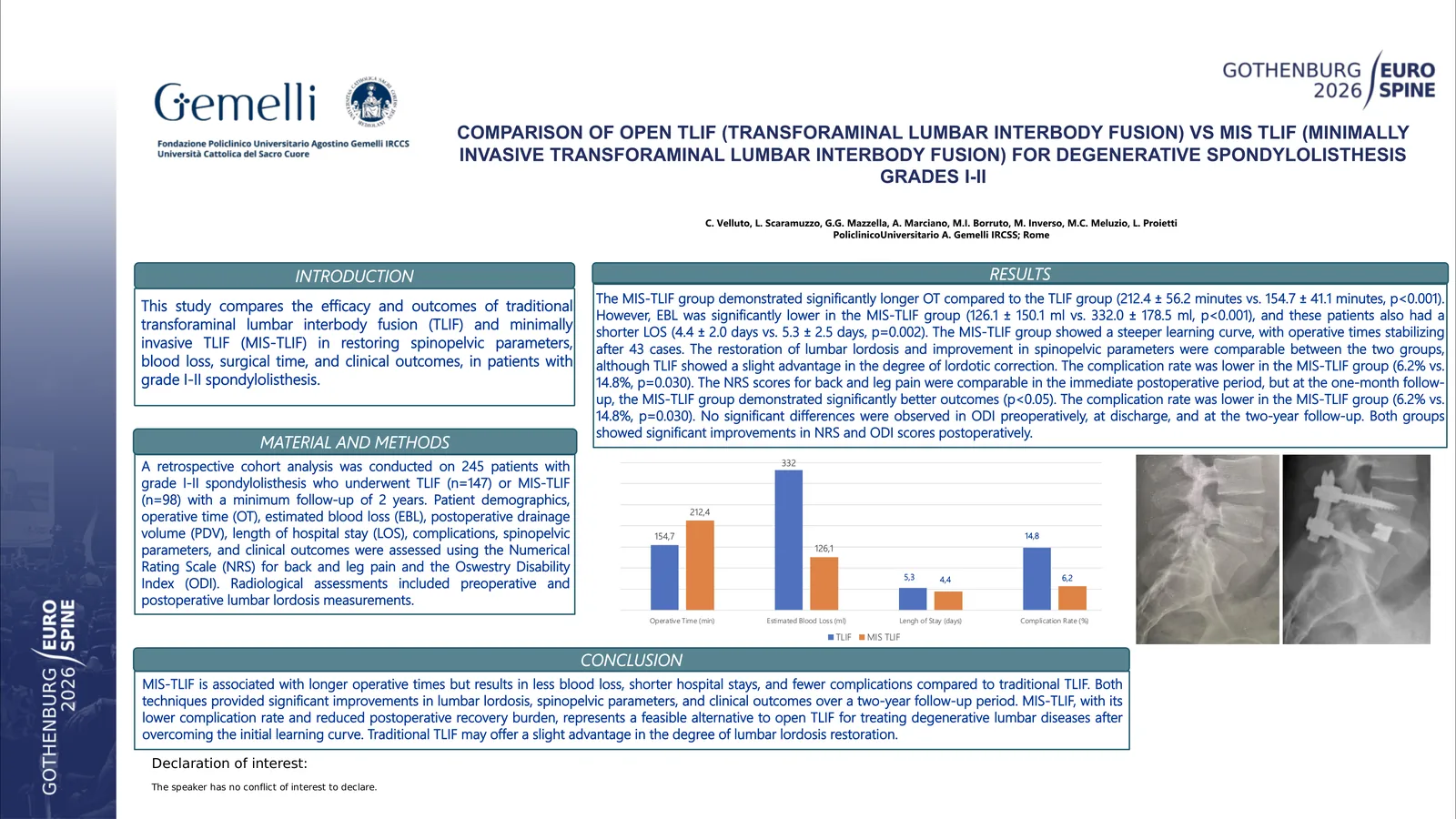 Poster 000999: MIS-TLIF vs Traditional TLIF: Differences in Clinical and Radiological Outcomes