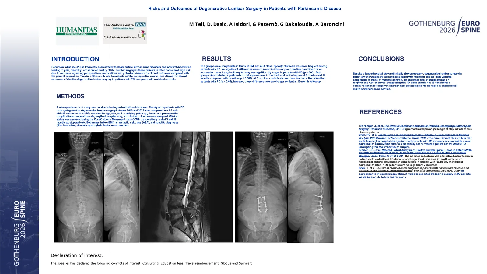 Poster 001041: Risks and Outcomes of Degenerative Lumbar Surgery in Patients with Parkinson’s Disease